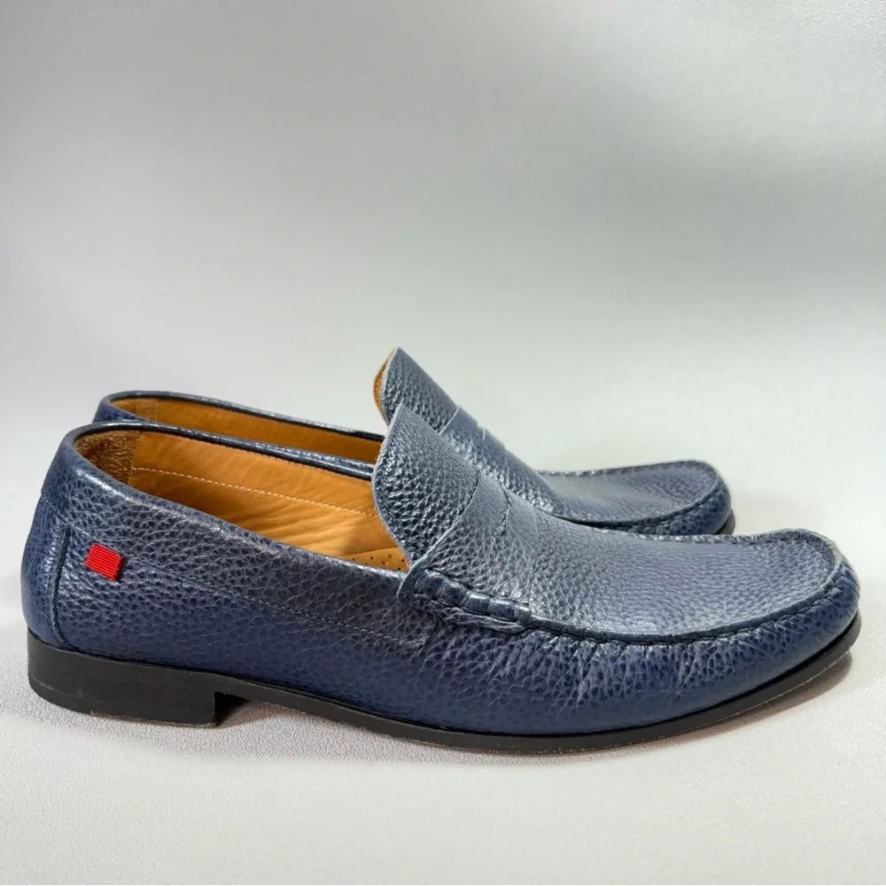 MARC JOSEPH NEW YORK Windsor Place Blue Pebbled Leather Penny Loafers